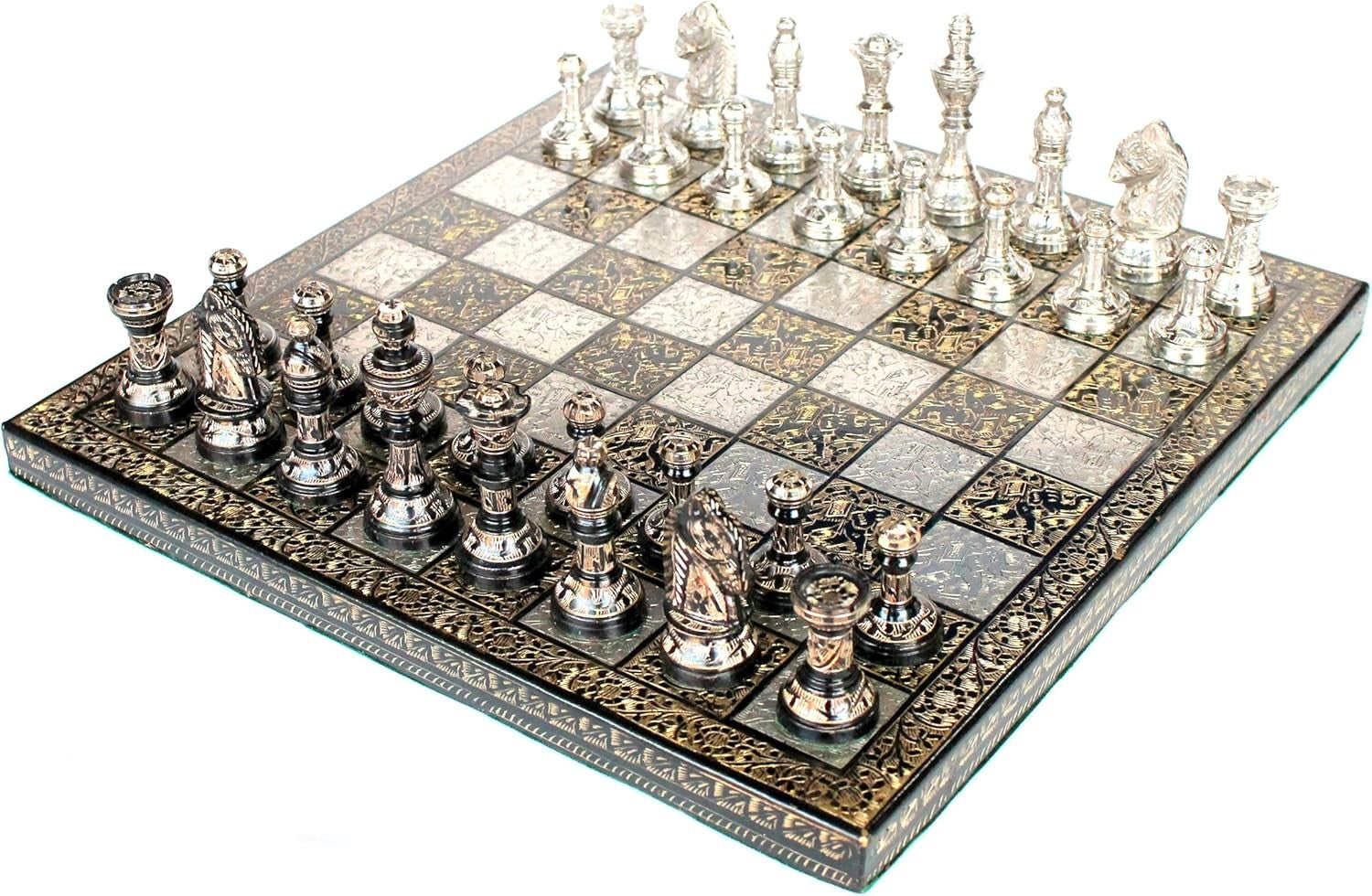 Luxury Brass Chess Set 31cm Board Handcrafted Metal Pieces Premium Gift