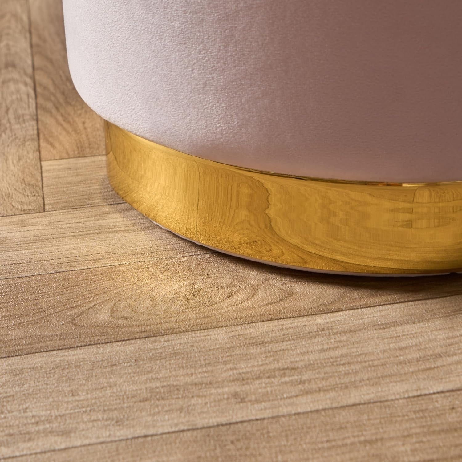 Blush Matte Velvet Ottoman Stool with Gold Metal Base – Luxury Vanity Seat