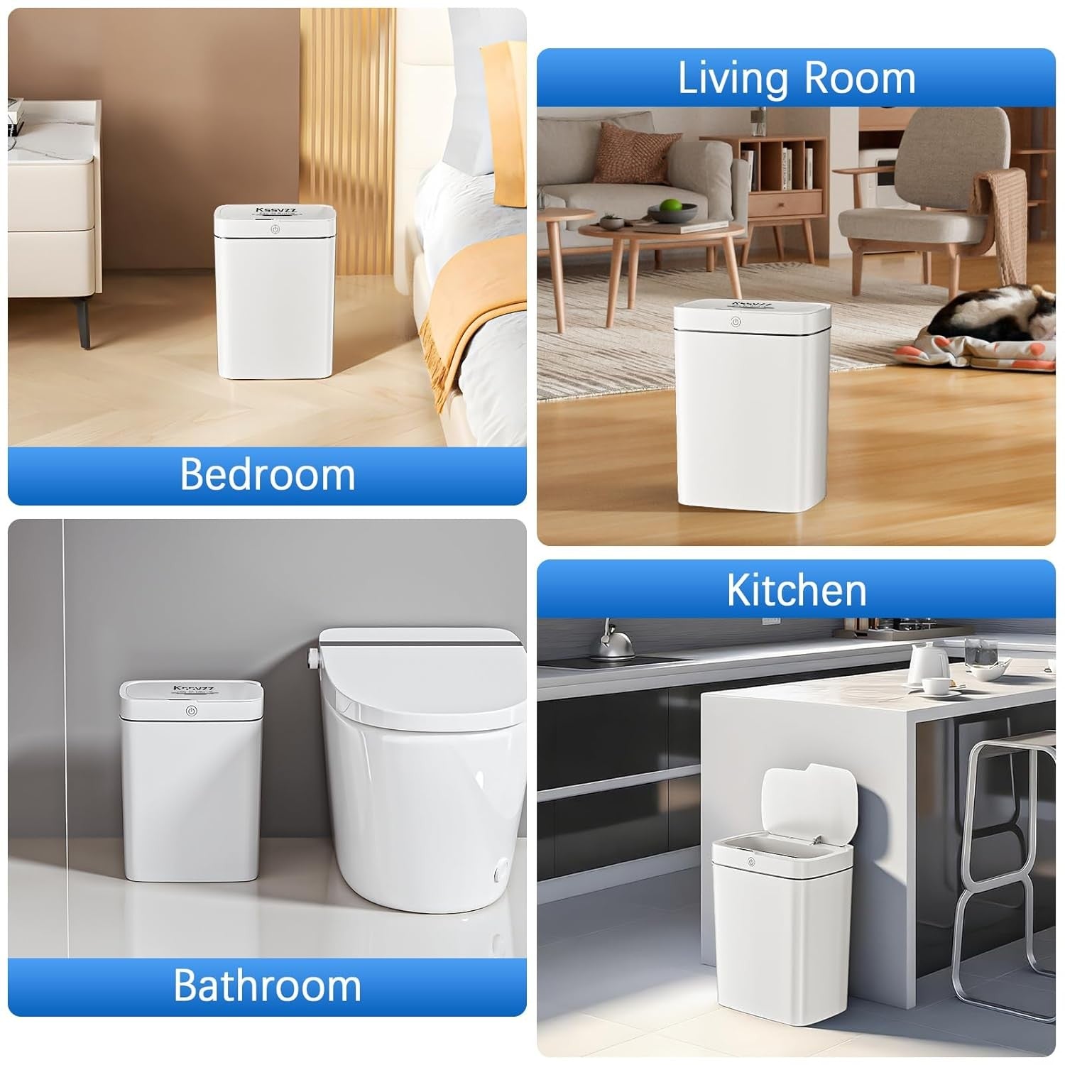 2 Pack 15L Touchless Sensor Bins Slim Waterproof Auto Lid White