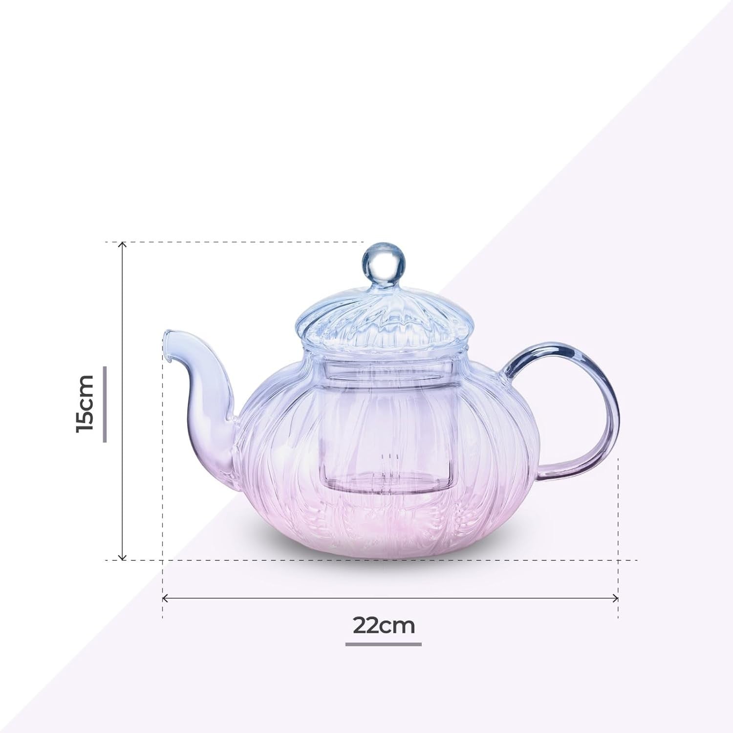 1000ml Glass Teapot with Infuser Ribbed Tea Pot Loose Leaf Tea Maker