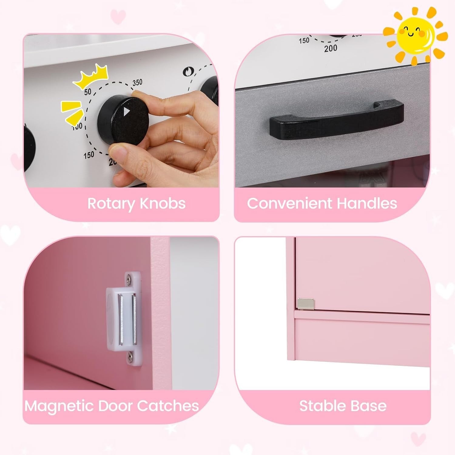 Kids Corner Play Kitchen Wooden Toy Set Light Sound Ice Dispenser Pink