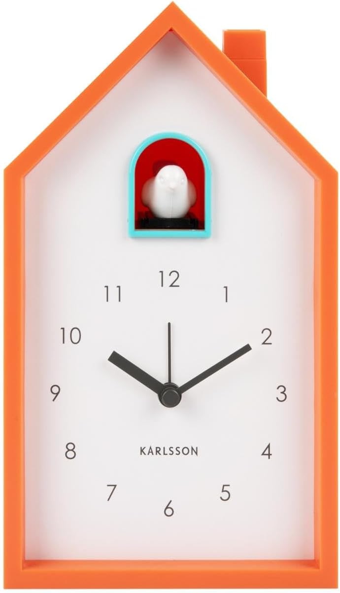 Modern Cuckoo Alarm Clock Bright Orange Scandinavian Style Bedside Decor
