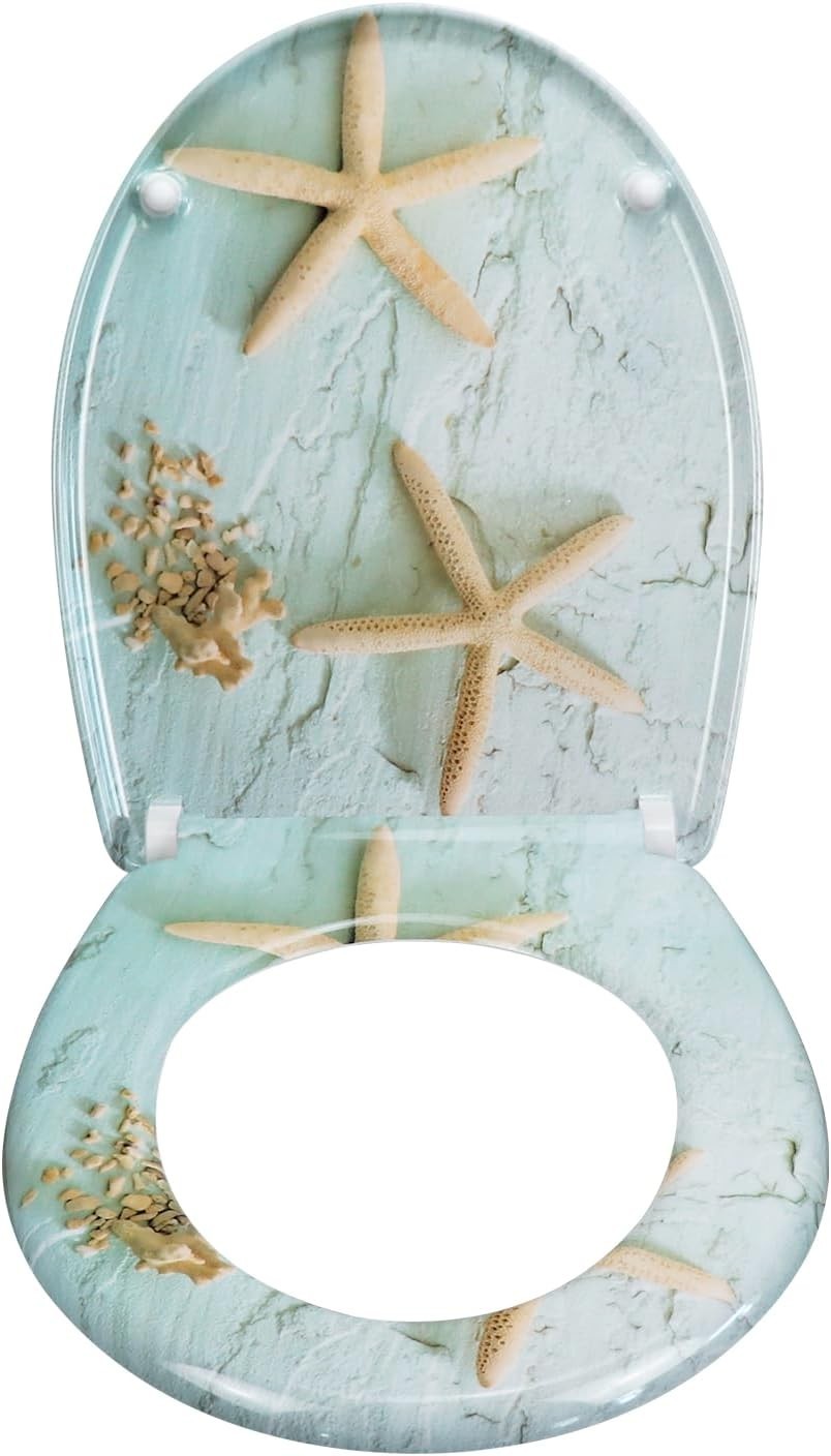 Soft Close Quick Release Toilet Seat Top Fixing Colourful Pattern 45x37cm