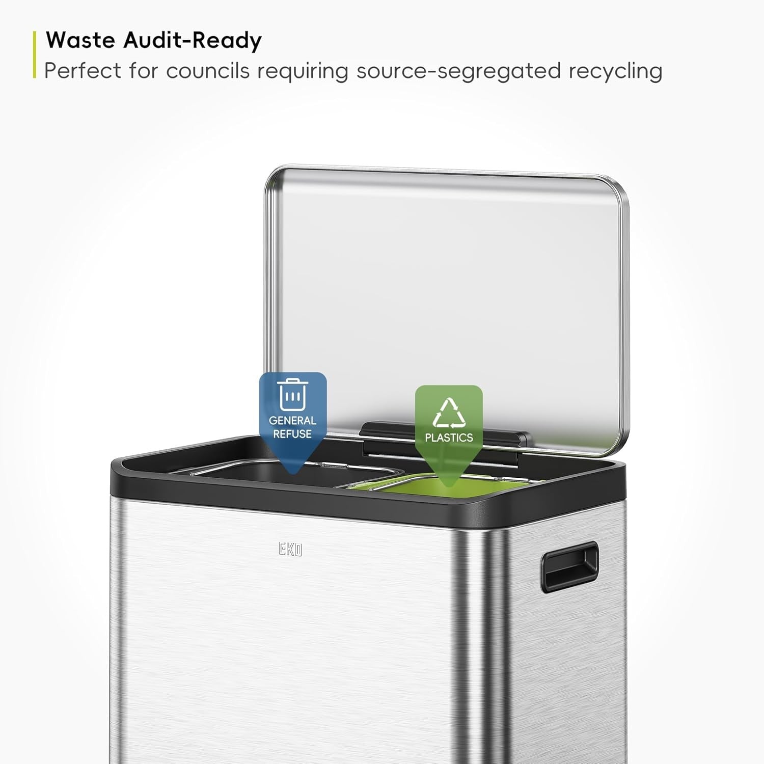 30L Dual Recycling Kitchen Bin 15+15L Stainless Steel Pedal