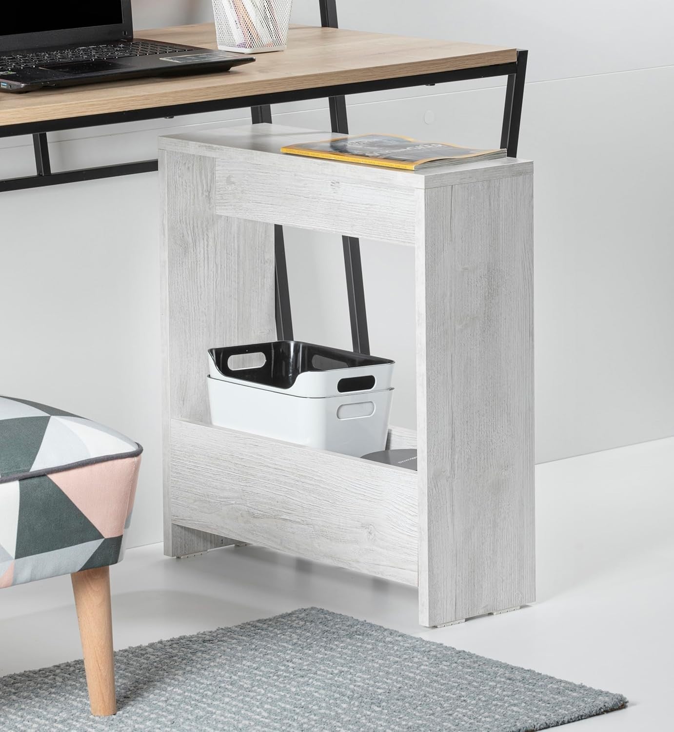 2-Tier Side Table with Magazine Rack & Storage – 55x20x60cm