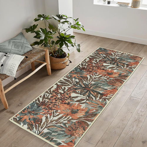 Washable Runner Rug 80x150cm Tropical Floral Non-Slip Soft Hallway Kitchen Mat