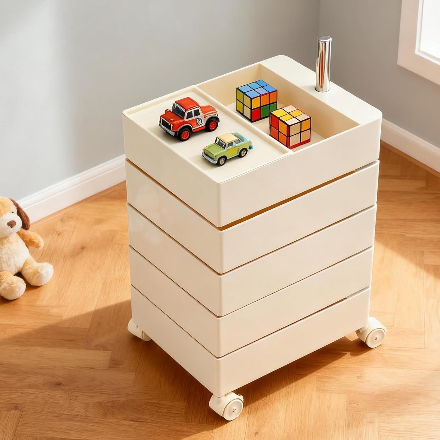 5 Tier Rotating Storage Trolley Rolling Drawer Cart on Wheels White