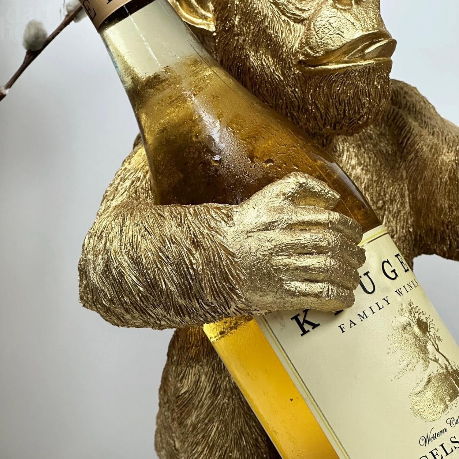 Gold Monkey Wine Bottle Holder Resin Bar Ornament Novelty Drinks Display 28cm