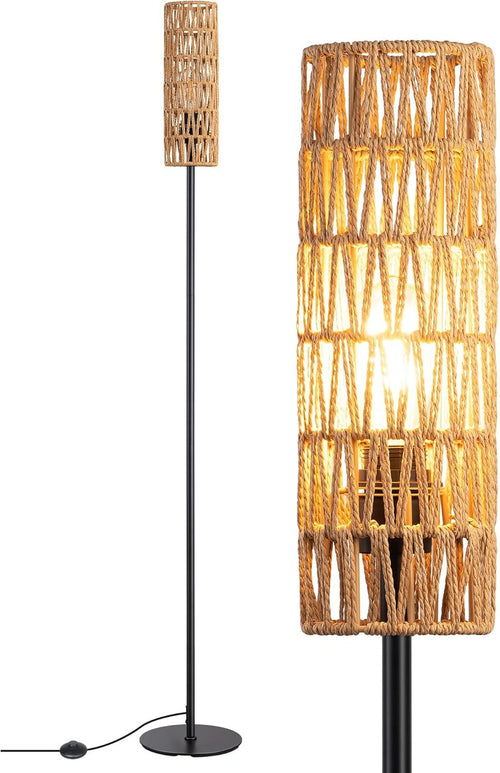 Rattan Floor Lamp Natural Boho Standing Light 165cm E27 LED Warm Glow