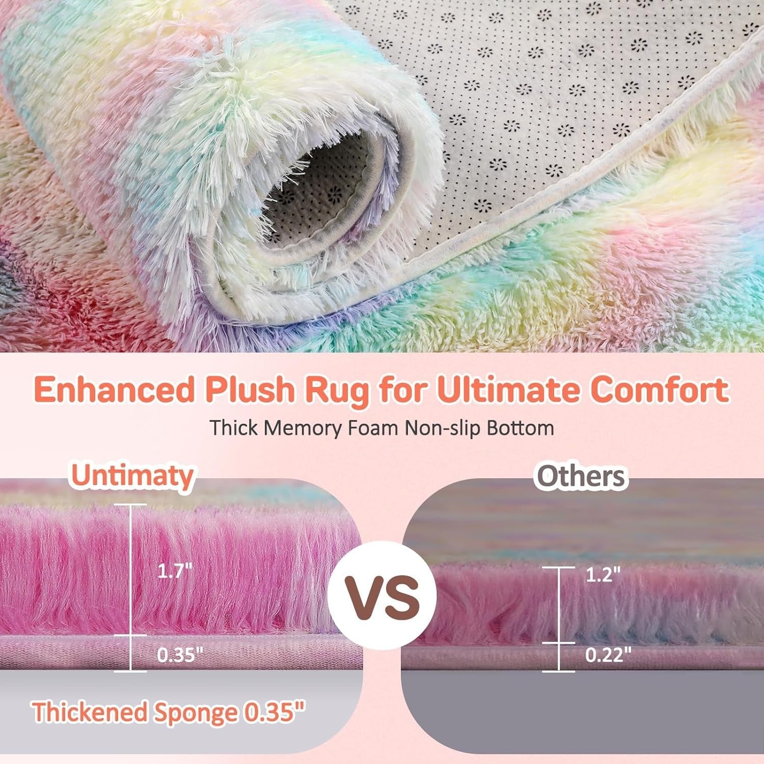 Rainbow Shaggy Area Rug 160x230cm Plush High Pile Carpet Kids Living Room