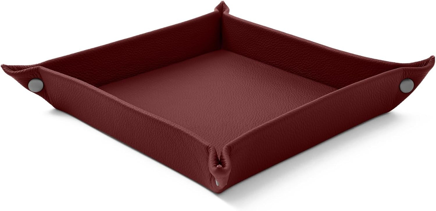 Leather Valet Tray Burgundy Red – Desk Organiser for Keys, Coins & Jewellery