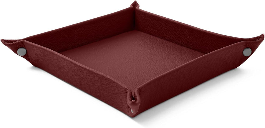 Leather Valet Tray Burgundy Red – Desk Organiser for Keys, Coins & Jewellery