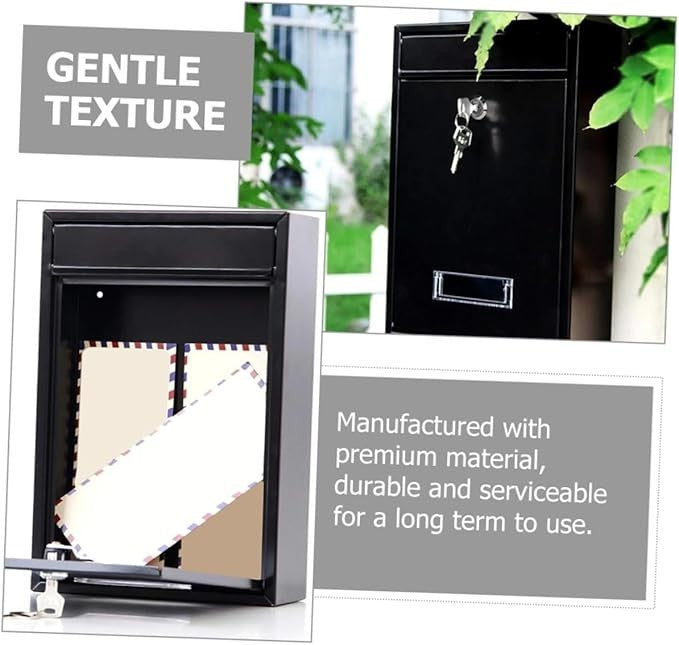 Wall Mounted Iron Mailbox Black – Secure Outdoor Post Box for Letters Newspapers