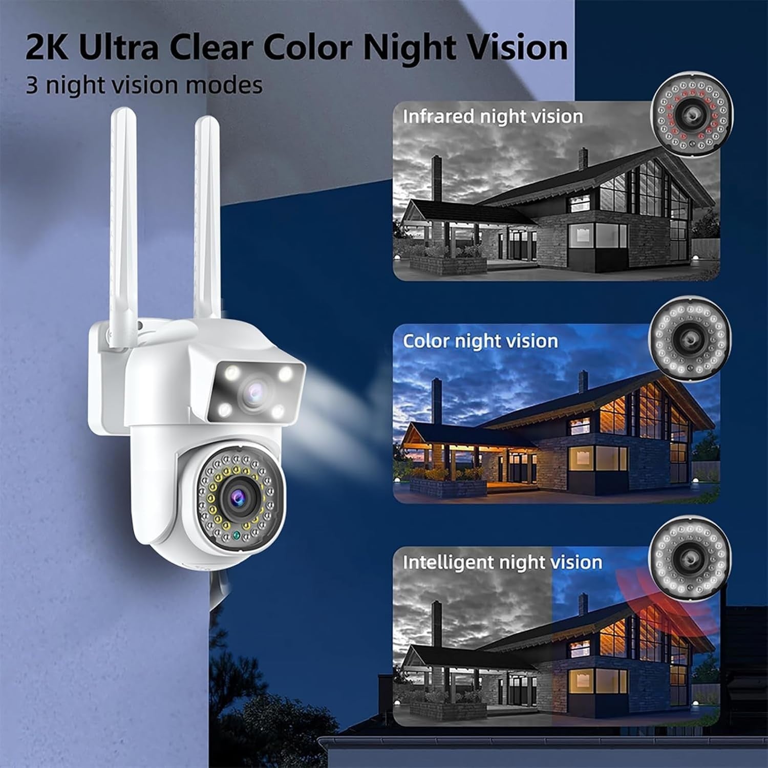 2K Dual Lens PTZ Security Camera Outdoor 360° WiFi Color Night Vision