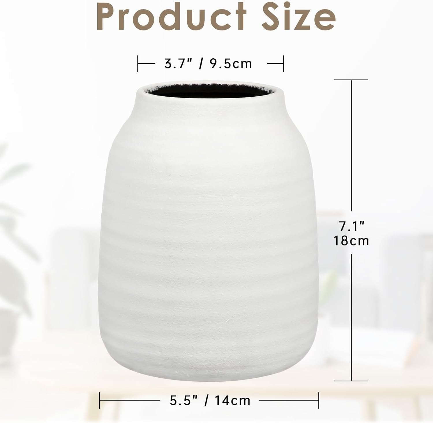White Ceramic Vase 18cm Rustic Flower Holder Pampas Modern Home Decor