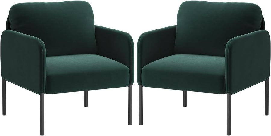 Green Velvet Accent Armchairs Set of 2 Modern Lounge Chairs