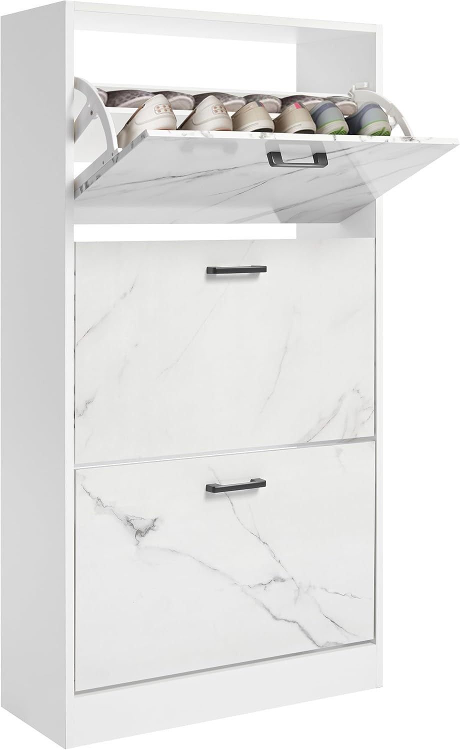 Marble White 3 Drawer Shoe Cabinet Modern Slim Storage Unit Hallway