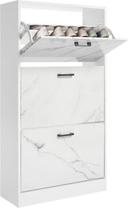 Marble White 3 Drawer Shoe Cabinet Modern Slim Storage Unit Hallway