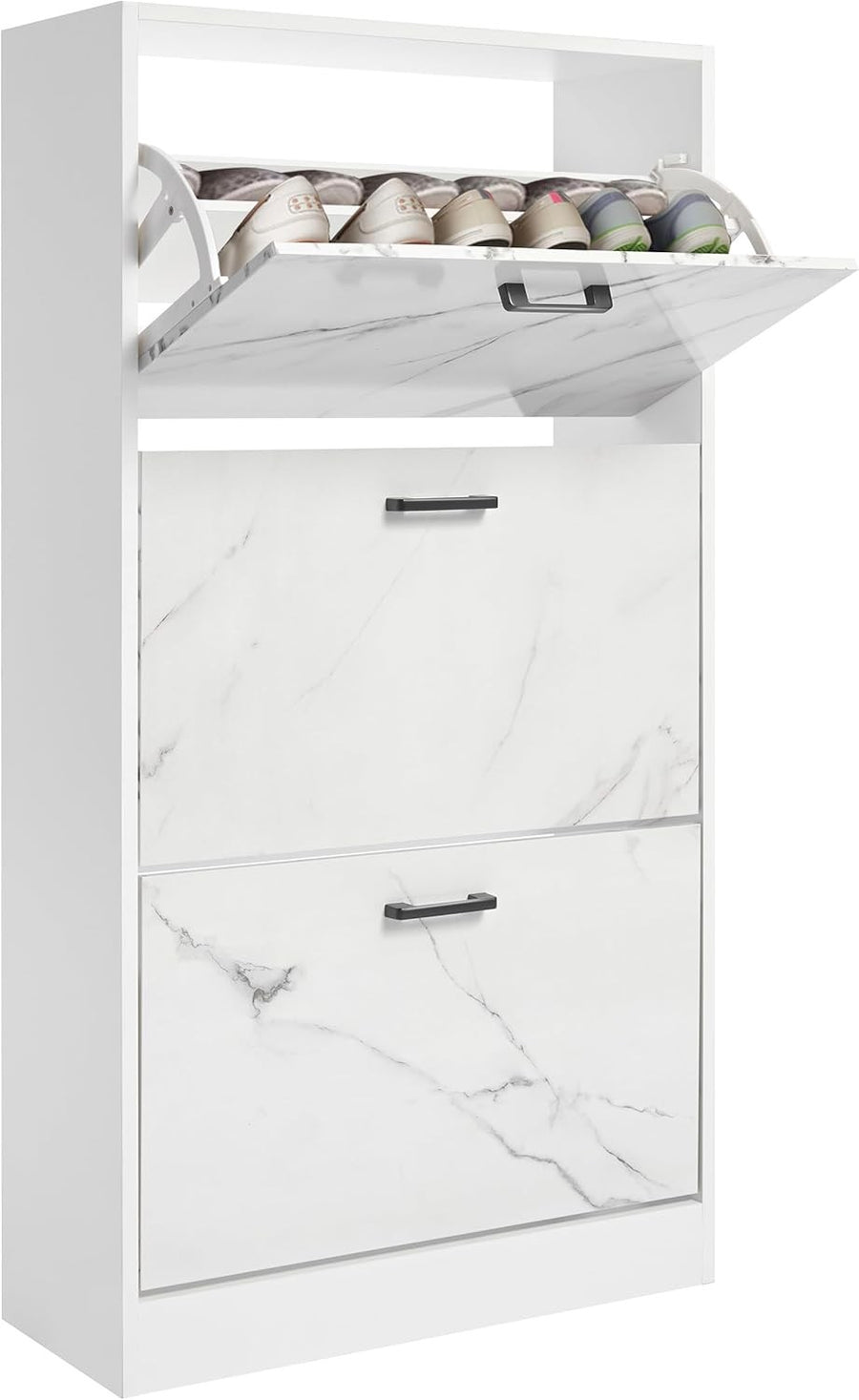 Marble White 3 Drawer Shoe Cabinet Modern Slim Storage Unit Hallway