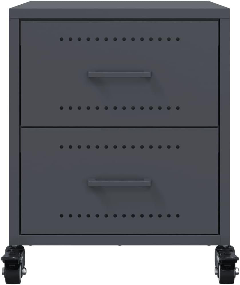 Set of 2 Grey Metal Bedside Tables with Wheels | Modern Mobile Nightstands