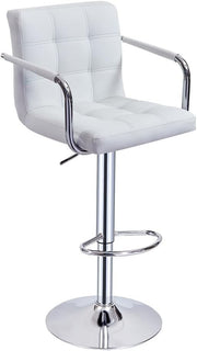 White Swivel Bar Stool with Armrest Adjustable Height Kitchen Counter Chair