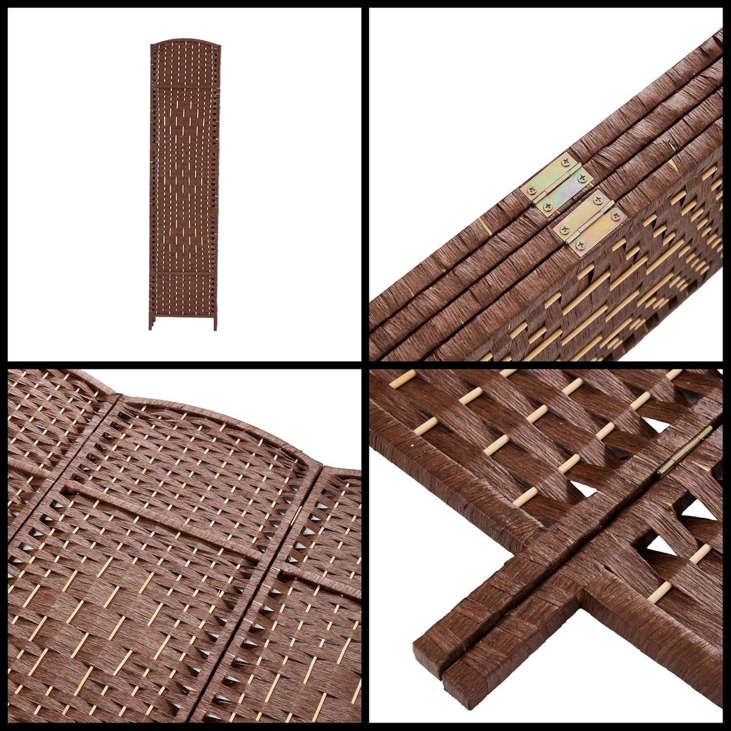 Brown 4 Panel Wicker Folding Room Divider Handwoven Privacy Screen 170cm
