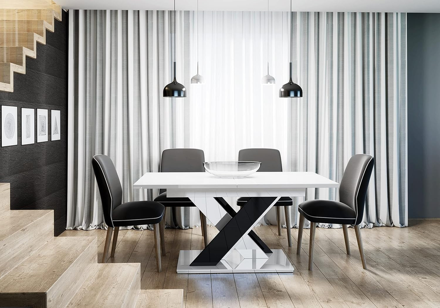 Extendable Dining Table High Gloss 6 Seater 180cm White Black Foldable