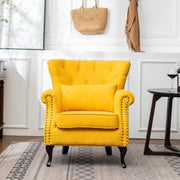 Yellow Tufted Armchair with Lumbar Cushion Sofa Seat Nailhead Trim