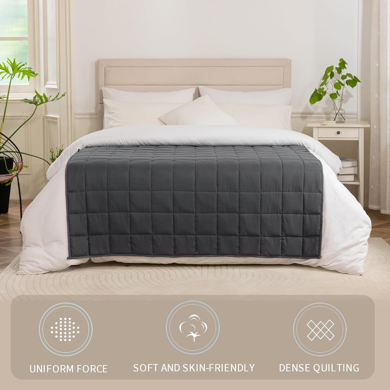 Weighted Blanket for Adults - Grey - 8kg 150x200cm - Sleep & Stress Relief
