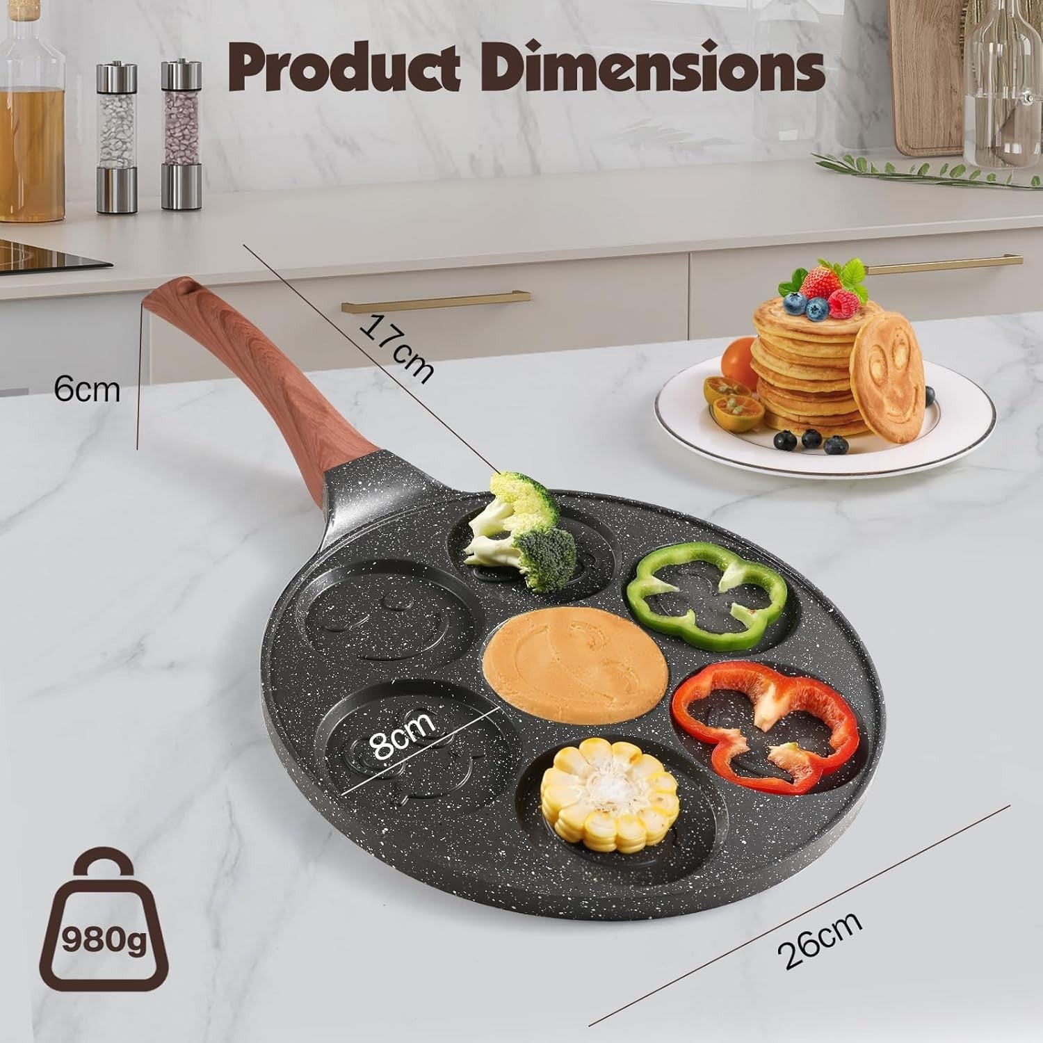 Non-Stick Smiley Pancake Pan 7-Cup Die-Cast Aluminium Breakfast Fun