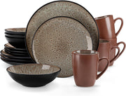 16pc Reactive Glaze Dinnerware Set Brown Plates Bowls Mugs Stoneware