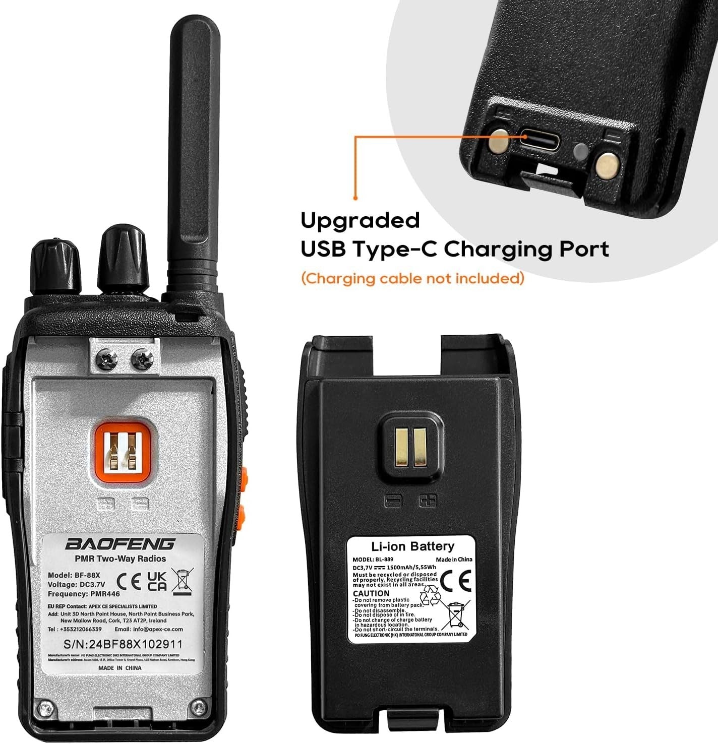 Long Range Walkie Talkies 16 Channel w Earpieces USB Charger 1 Pair