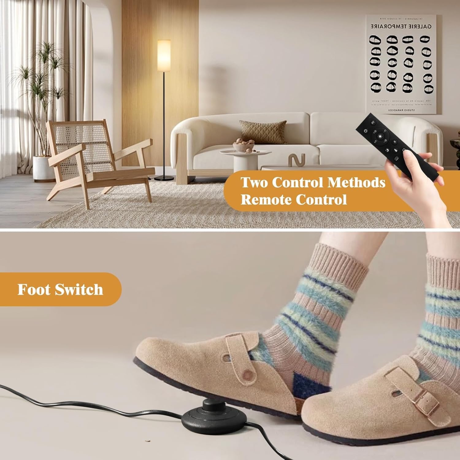Grey Corner Floor Lamp Remote Control Dimmable Standing Light Living Room