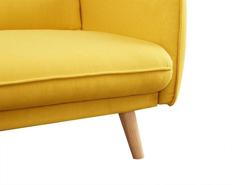 3 Seater Mustard Sofa Bed Tufted Back Clic Clac Fabric Wooden Legs