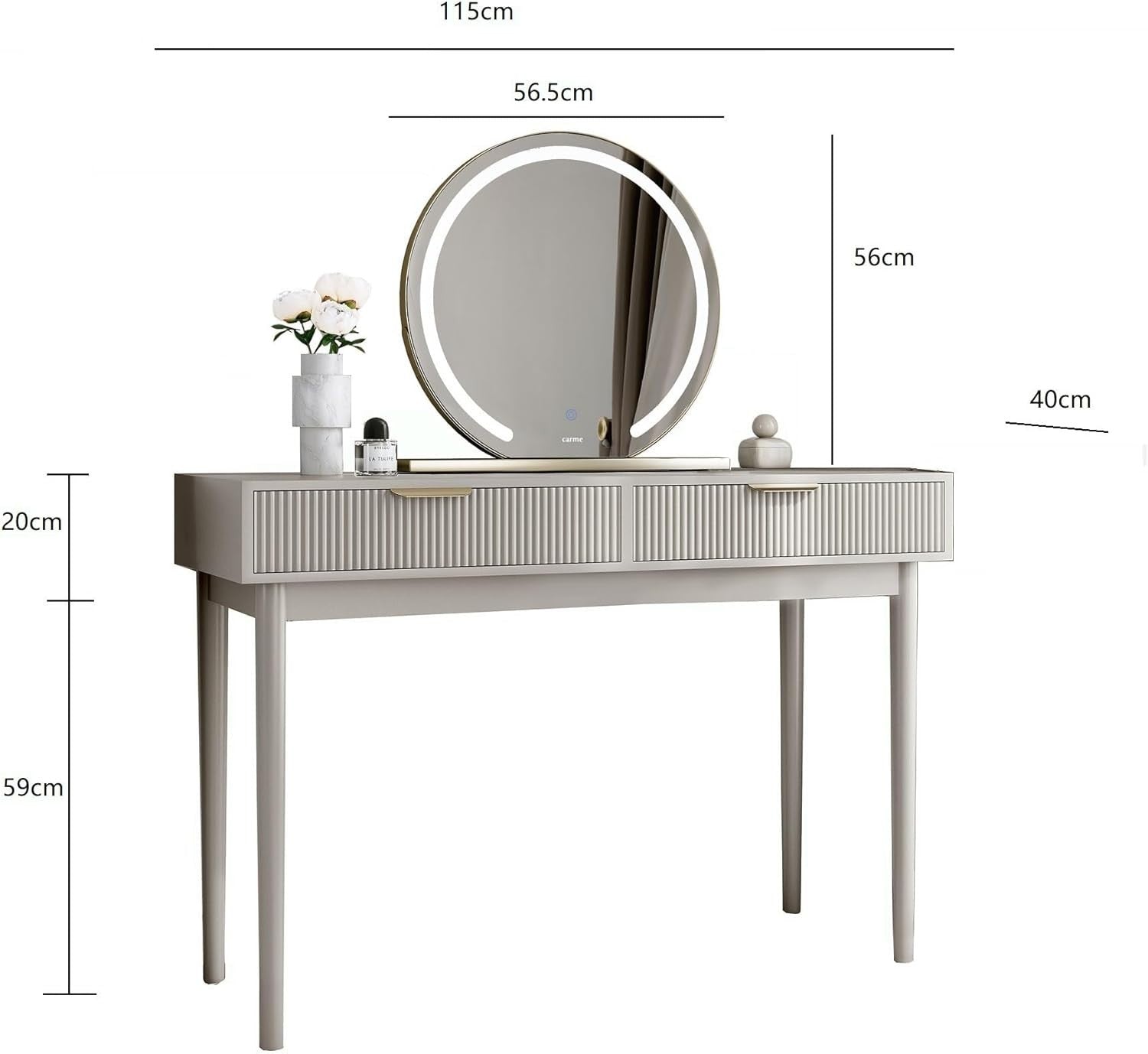 Mocha Gold Dressing Table Vanity Set Modern Drawers LED Light Mirror Wood