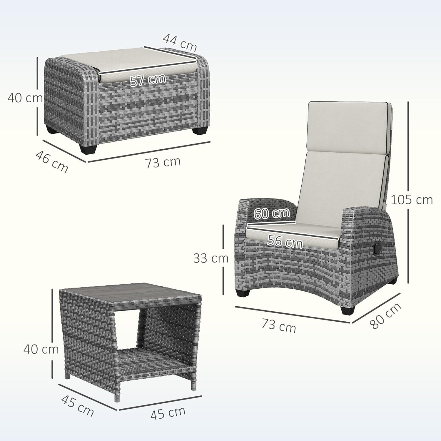 5 Piece Rattan Garden Furniture Set Recliner Chairs Footstools Table Cushions