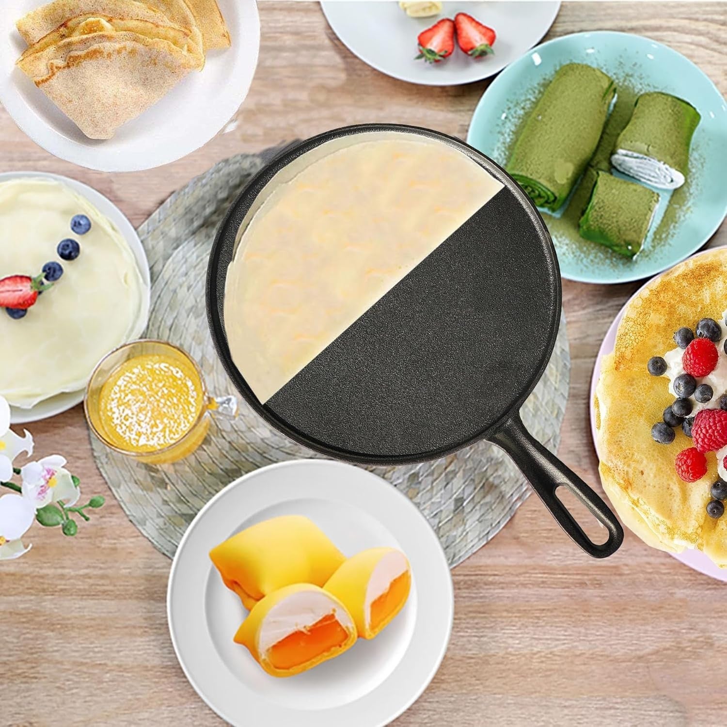 28 cm La Cuisine Pre-Seasoned Cast Iron Crepe & Roti Pan Induction Safe