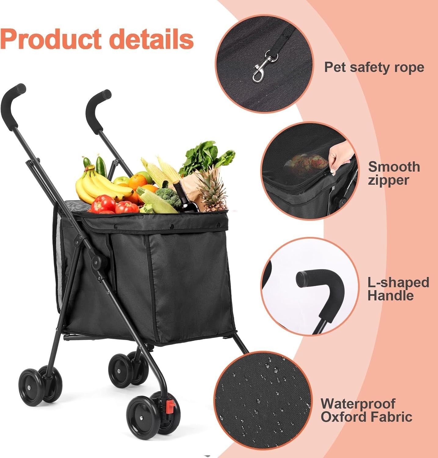 Folding Utility Wagon Heavy Duty Cart 60lb Load All Terrain Wheels Black