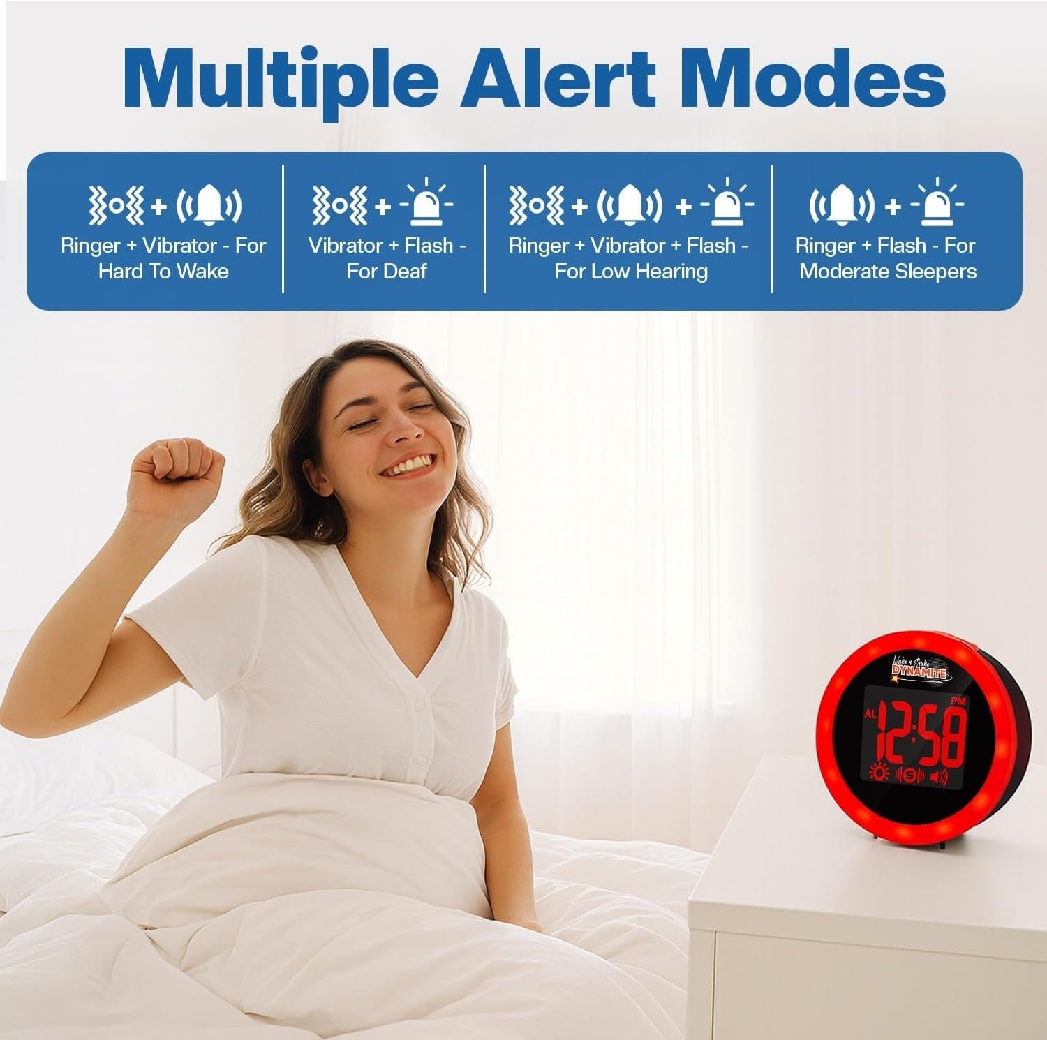 Black Extra Loud Vibrating Alarm Clock Bed Shaker Flashing Light USB