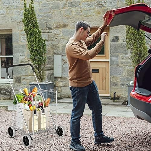 83L Folding Shopping Trolley Heavy Duty Metal Cart Grocery Push Wagon