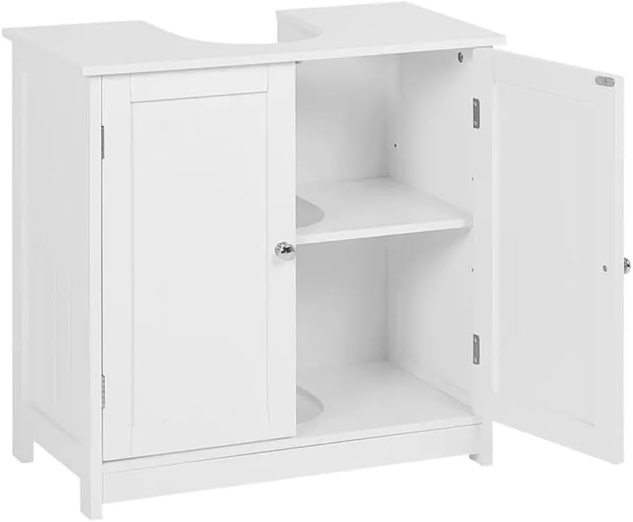 White Under Sink Bathroom Cabinet with Shelves Double Door Storage Unit