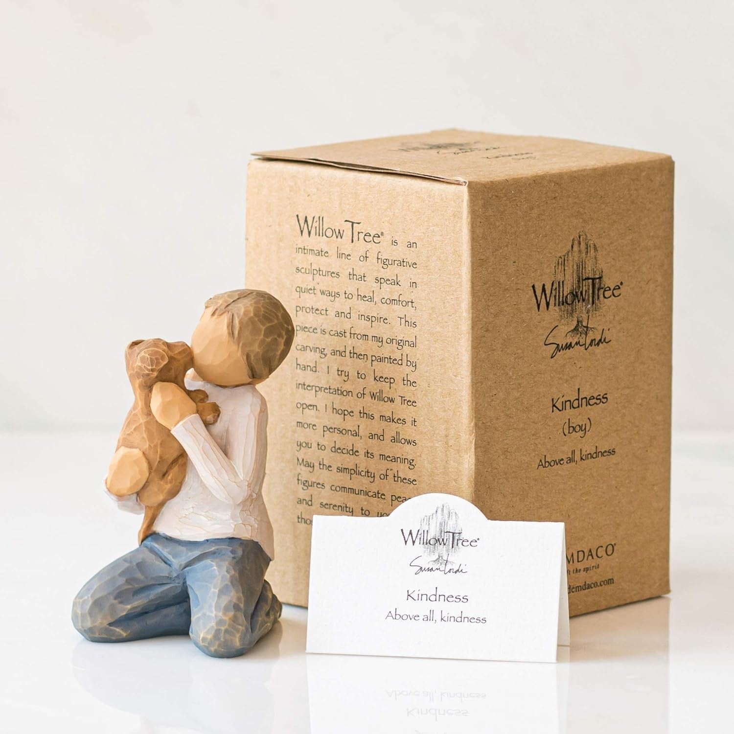 Kindness Boy Figurine Gift Resin Ornament | Loving Child & Puppy Sculpture