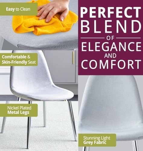 Modern Light Grey Dining Chairs Set of 2 – Fabric Upholstered Metal Legs