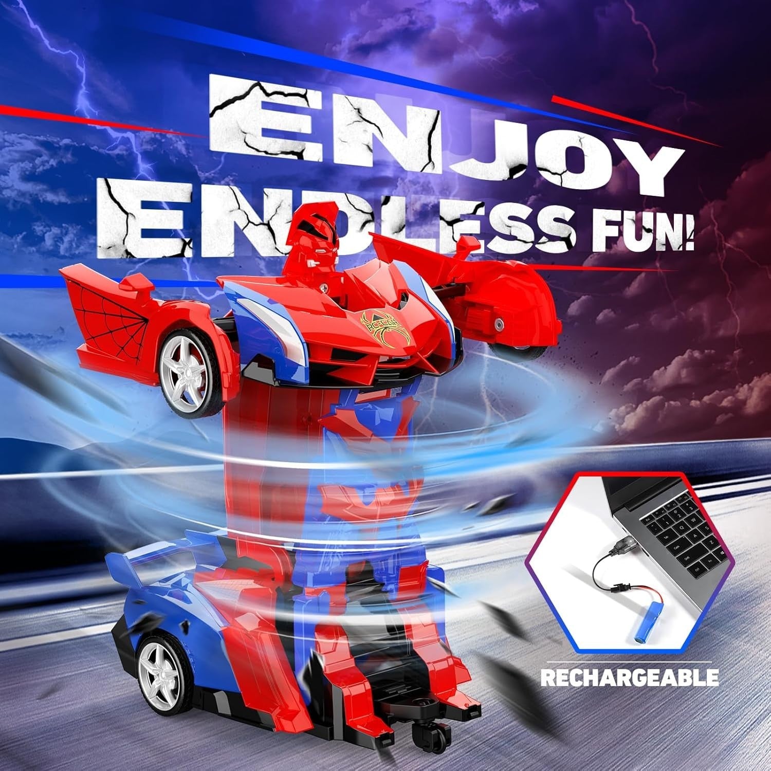 2-in-1 Transforming RC Car Robot Toy | 360° Rotation Remote Control Vehicle for