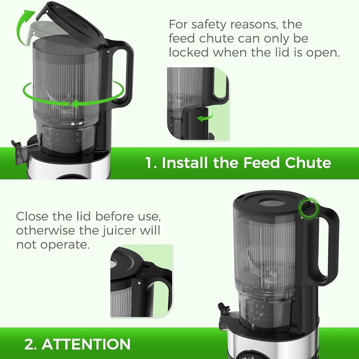 Cold Press Juicer 5in Wide Feed Chute Whole Fruit High Yield Easy Clean