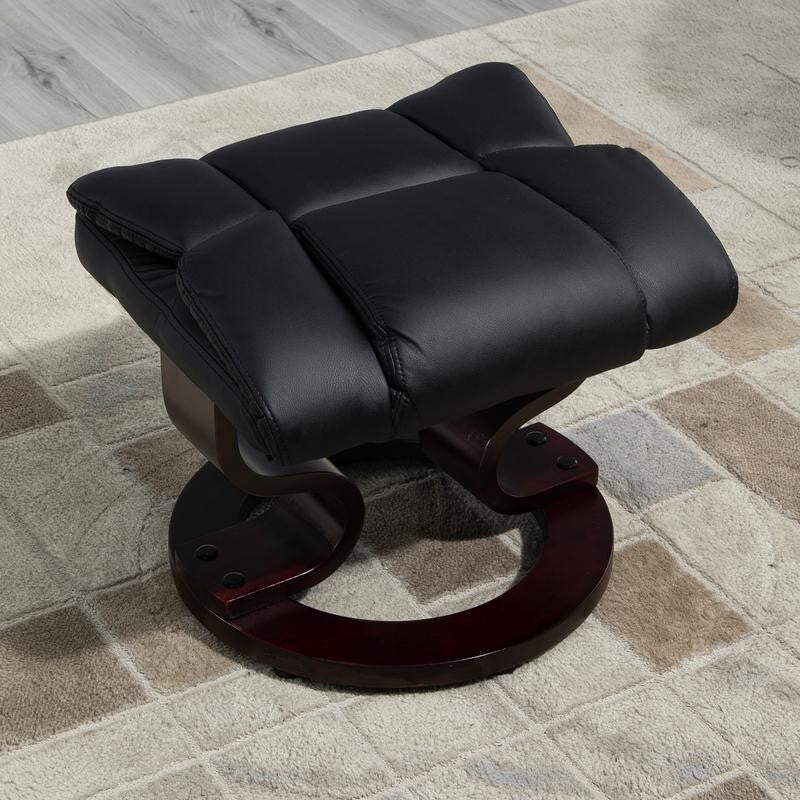 Black Recliner Swivel Armchair with Footstool PU Leather Lounge Chair