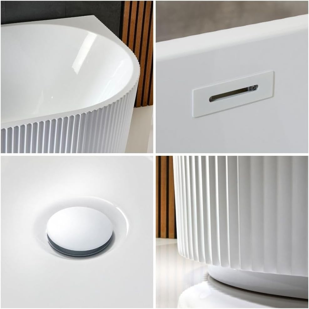 White Left Hand Fluted Corner Bath 1700x800mm White Overflow