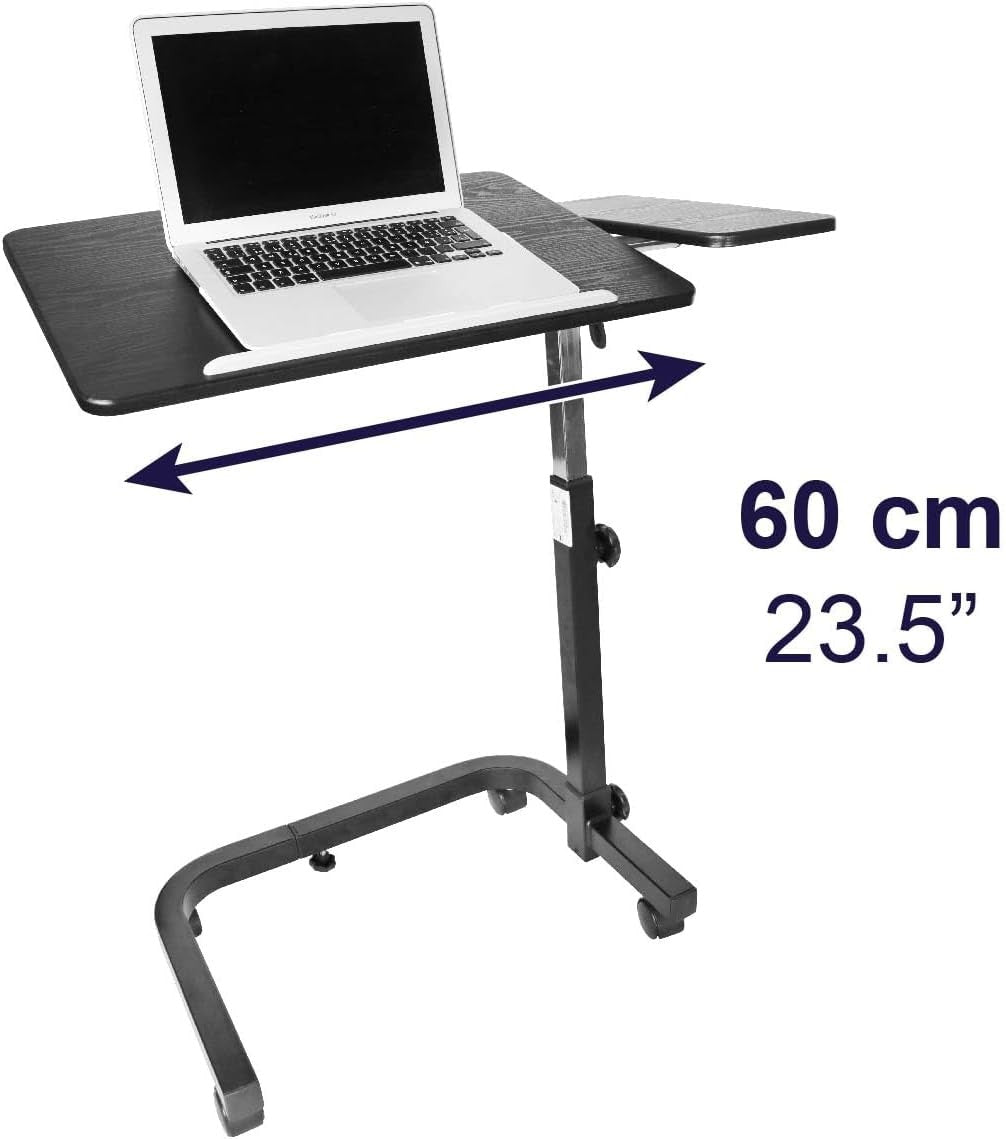 Overbed Table with Wheels Adjustable Height Tilting Laptop Desk Black
