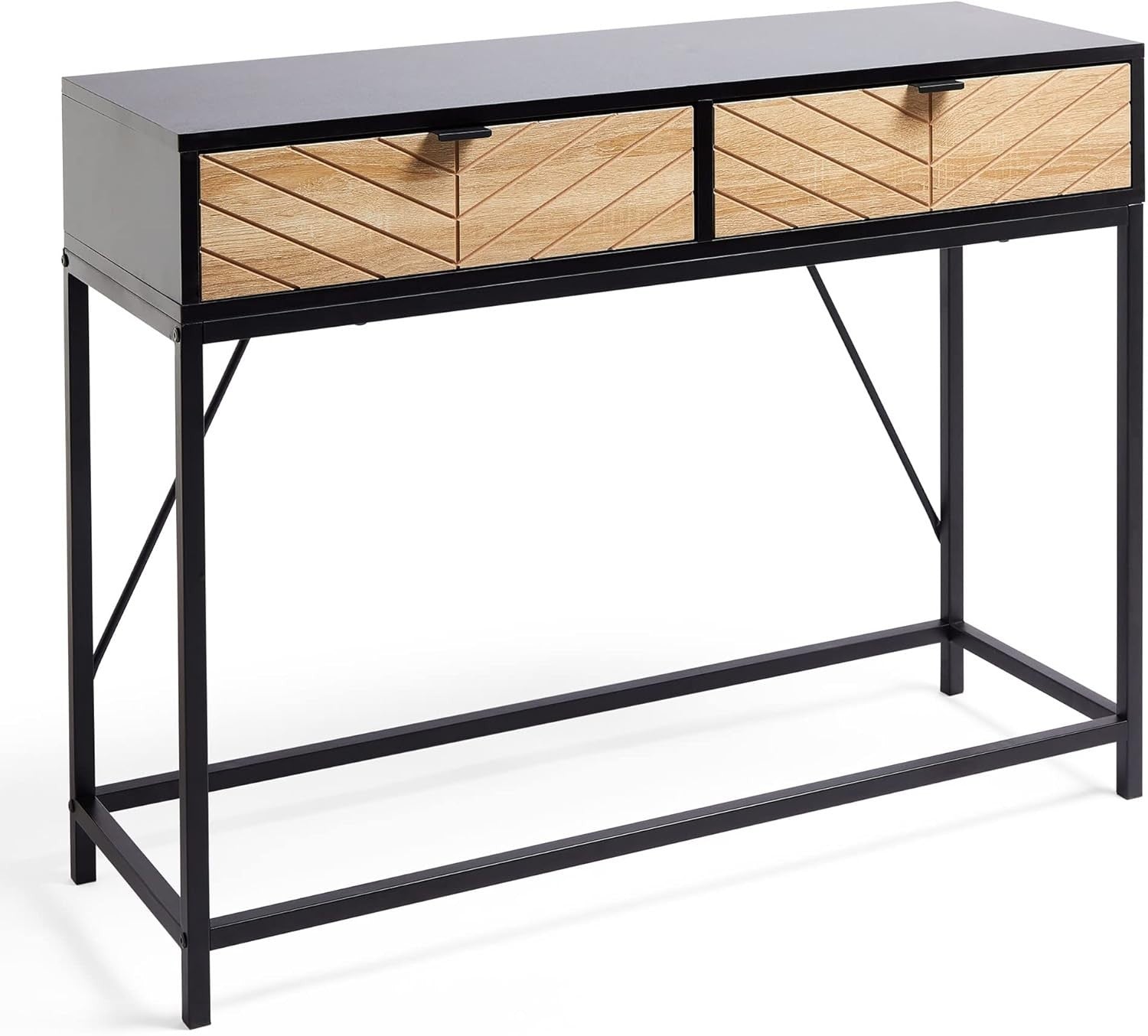 Modern Console Table w/ Drawers – Chevron Black Wood Hallway Storage
