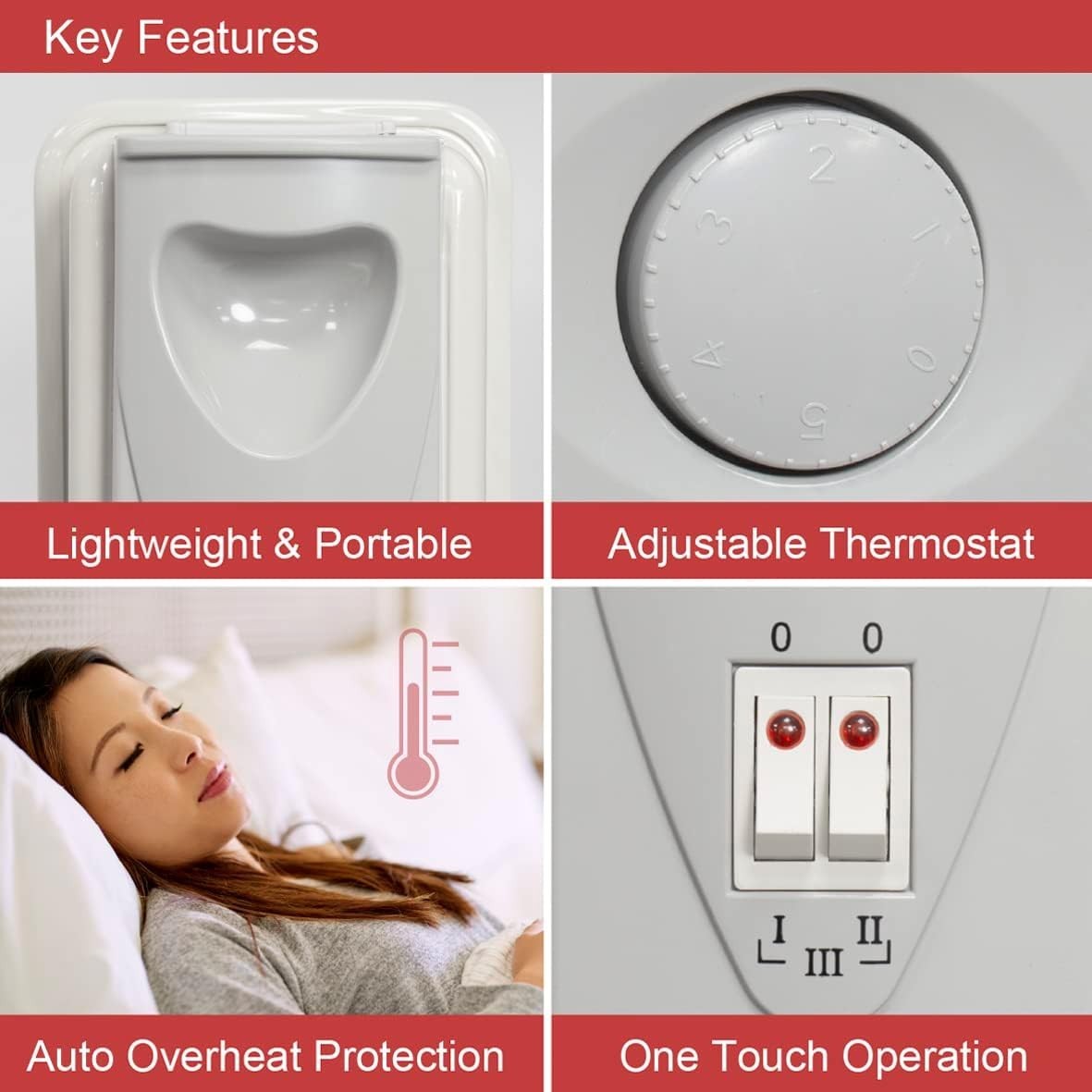 Portable 9-Fin Oil Filled Radiator 2000W Adjustable Thermostat White